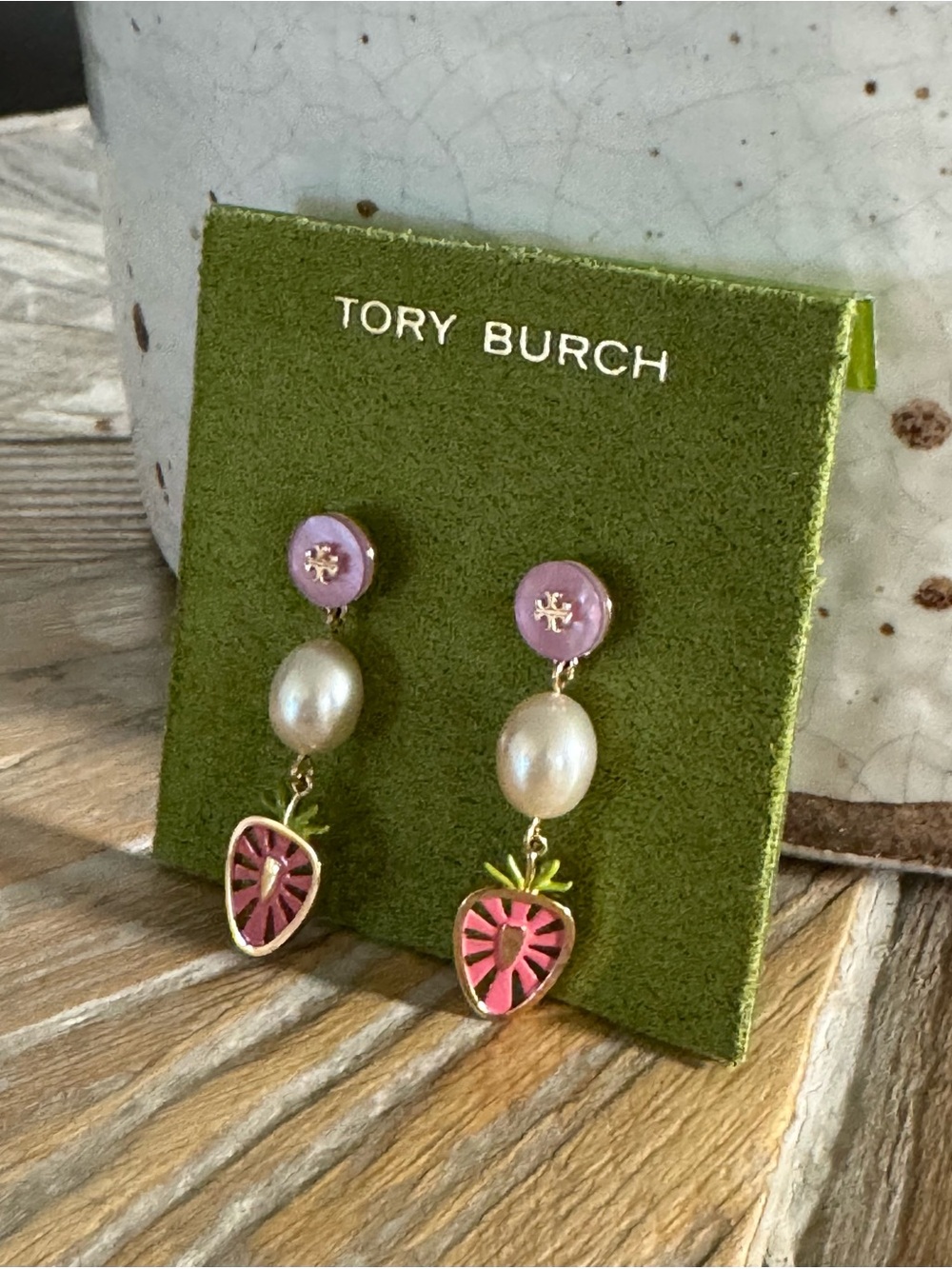 Tory Burch Pearl Fruit Statement Drop Earrings NWT Mother of Pearl Chic